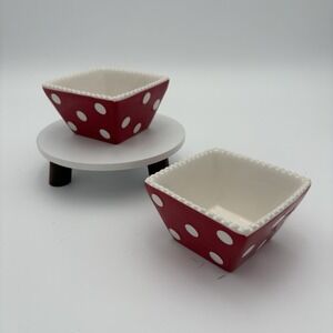 Savino Designs Ceramic‎ Appetizer Bowl 2-Piece Set VTG Red Polka Dot 4x4"